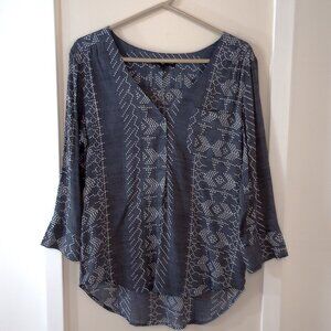 Fred David Blouse, Lightweight, Gray and White, Size L